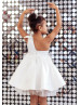 One Shoulder Ivory Satin Peek-A-Boo Tulle Flower Girl Dress